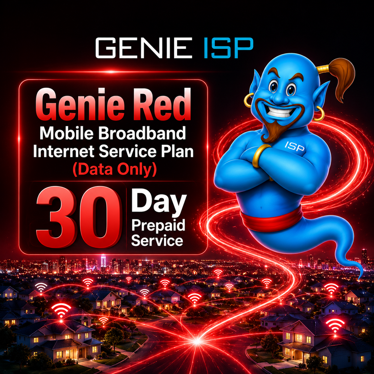 Genie Red Mobile Broadband Internet Service Plan (Data Only)— 30 Day Prepaid Service